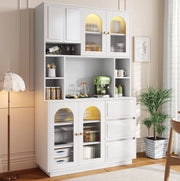 Credenza alta con LED controllabile da app; ante in acrilico curvo; 106x30x175 cm; bianco