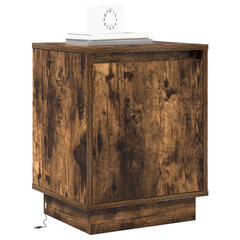 Comodini con luci LED 2 pezzi Rovere affumicato 39x34,5x50 cm
