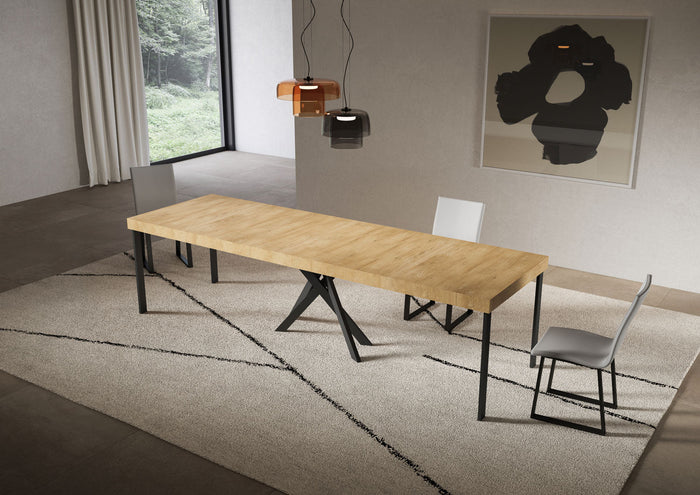 Consolle Allungabile 90-300x40x77 cm Saki Premium Quercia Natura Gambe Antracite