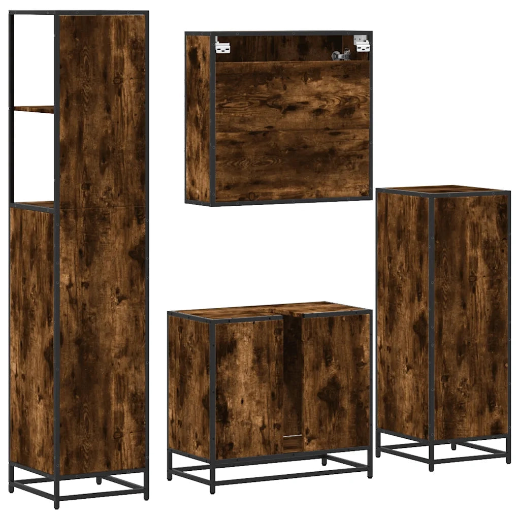 Set Mobili da Bagno 4 pz Rovere Fumo in Legno Multistrato