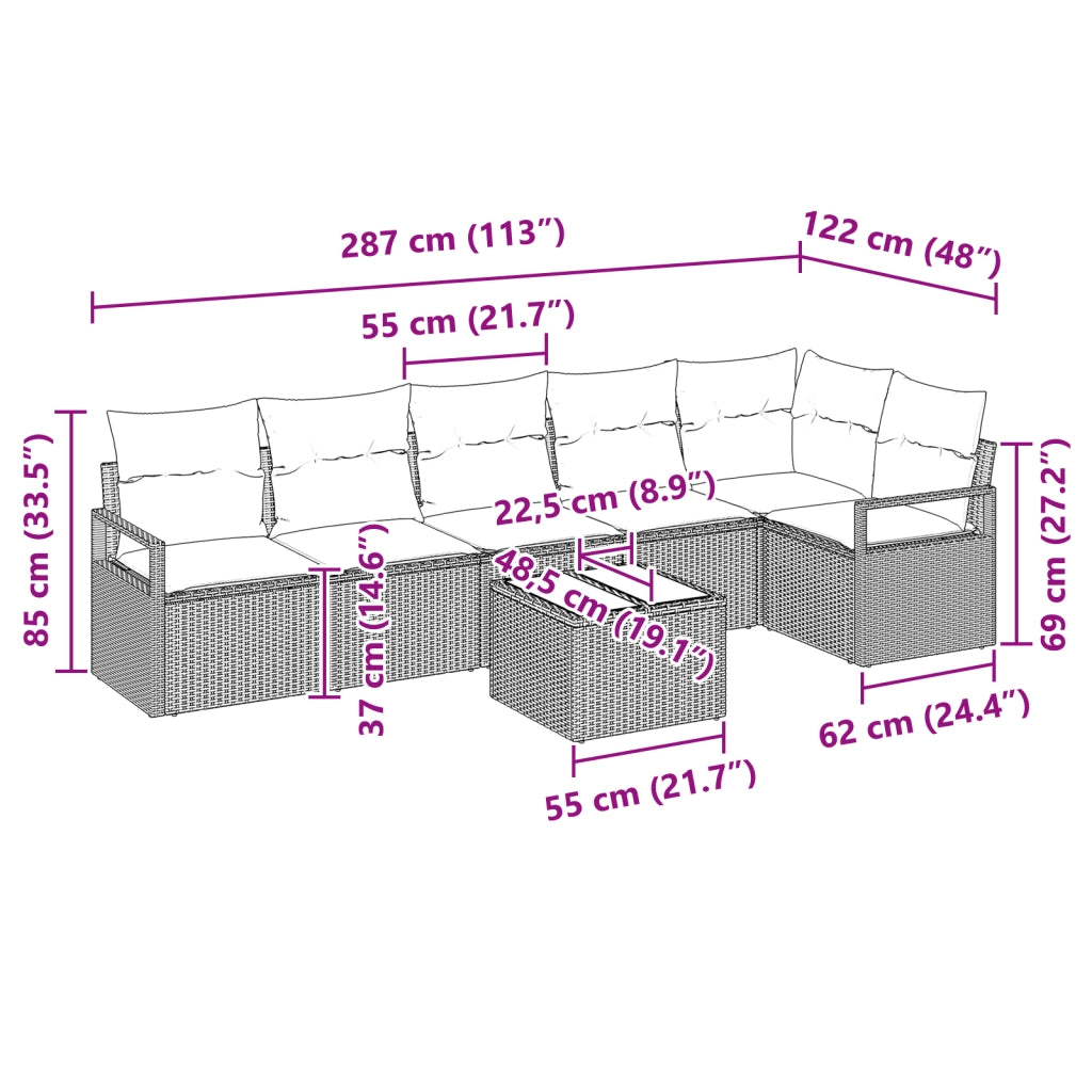 Set di divani da giardino  6 pz con cuscini grigi in polyrattan