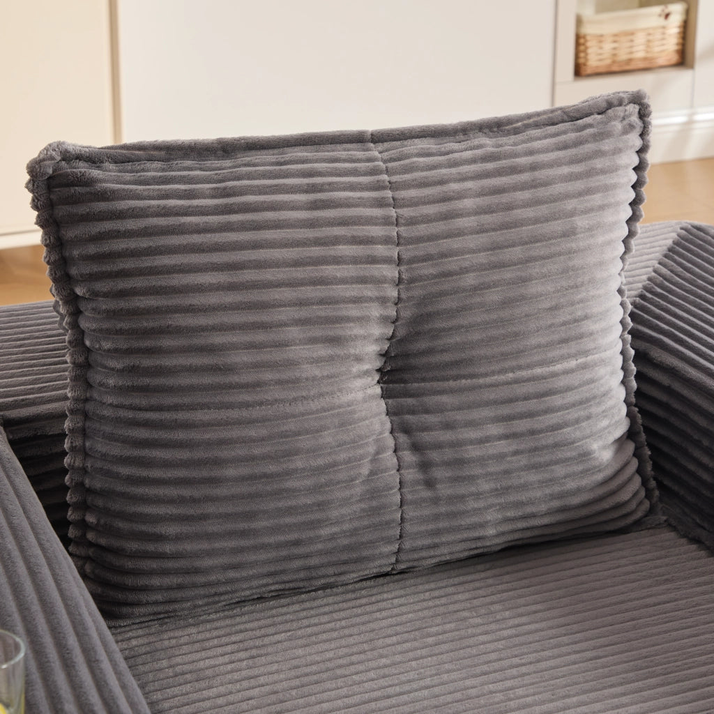 Divano letto modulare con tasche laterali e portabicchieri in velluto a coste grigio