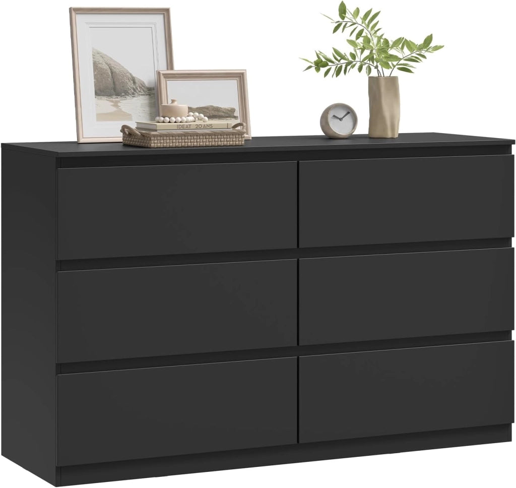Cassettiera Camera da Letto, Mobile Ingresso con 6 Cassetti, Salvaspazio e Moderno per Soggiorno, Corridoio, in Legno, 120x40x75 cm, Nero