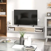 Mobile TV da Parete per TV fino a 50 Pollici con Scomparti Aperti e Armadio con Anta Ribaltabile, Bianco