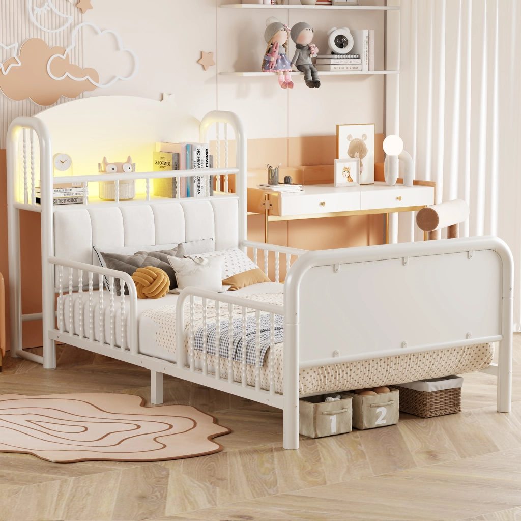 Letto singolo in metallo con testiera LED ¨C Minimal ¨C Bianco 90x200 cm
