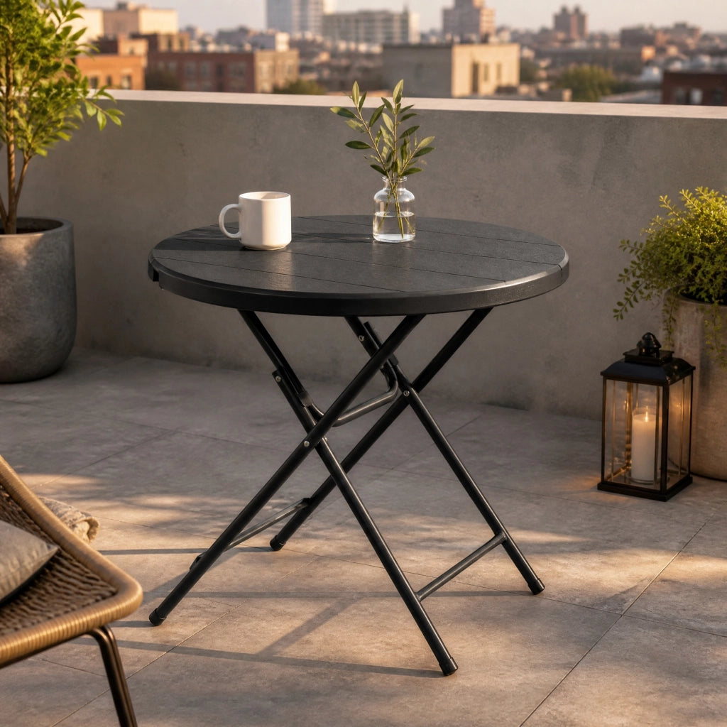 TAVOLO PIEGHEVOLE Ø80 cm Effetto legno Grigio scuro per 4 persone