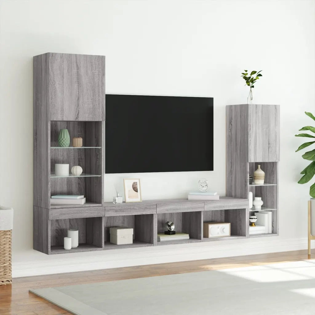 Mobili TV a Muro con LED 4pz Grigio Sonoma in Legno Multistrato 3216659