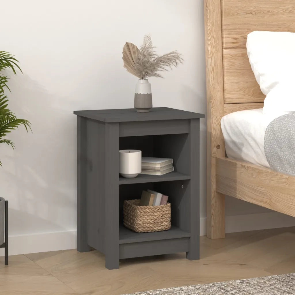 Comodini 2 pz Grigi 40x35x55 cm in Legno Massello di Pino 820961