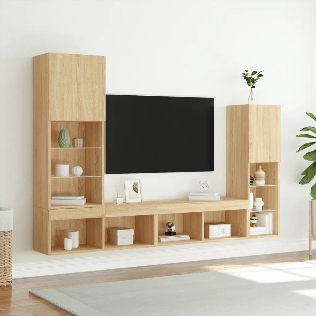 Mobili TV a Muro con LED 4pz Rovere Sonoma Legno Multistrato 3216656