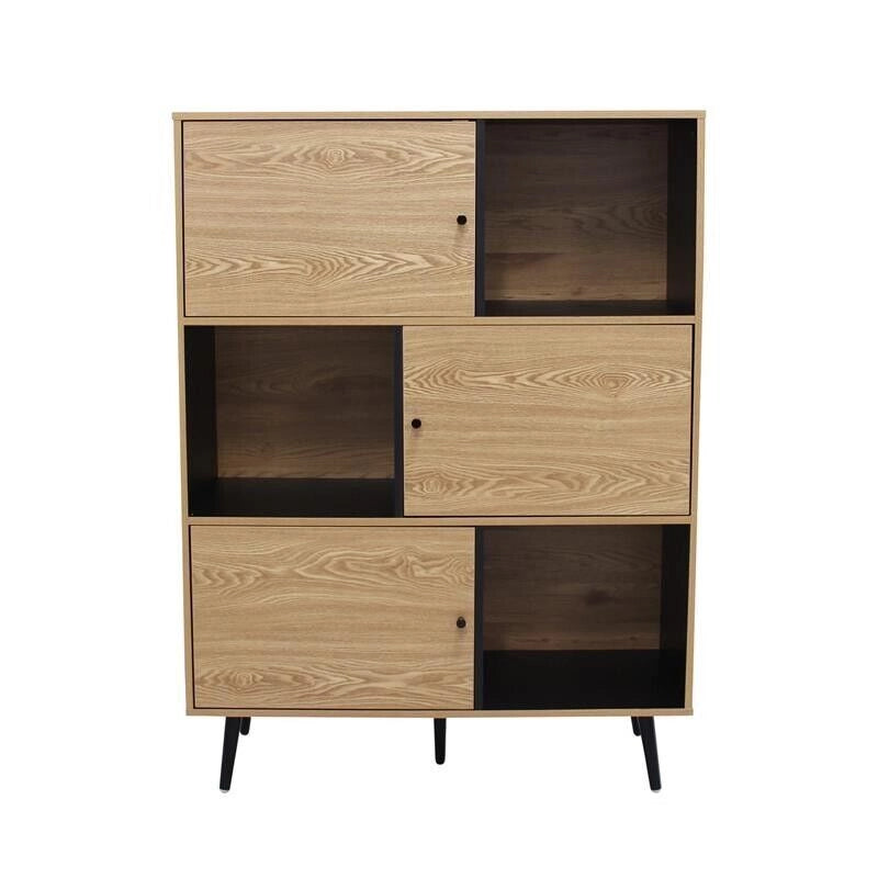 MOBILE ELWOOD NERO E NATURALE CON 3 ANTE E 3 PIANI 100 X 39,5 X H135 CM