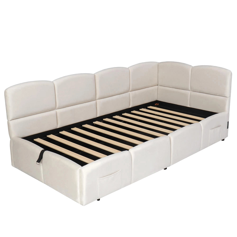 Letto giorno 90x200cm?- Xylo - velluto USB cassetto beige