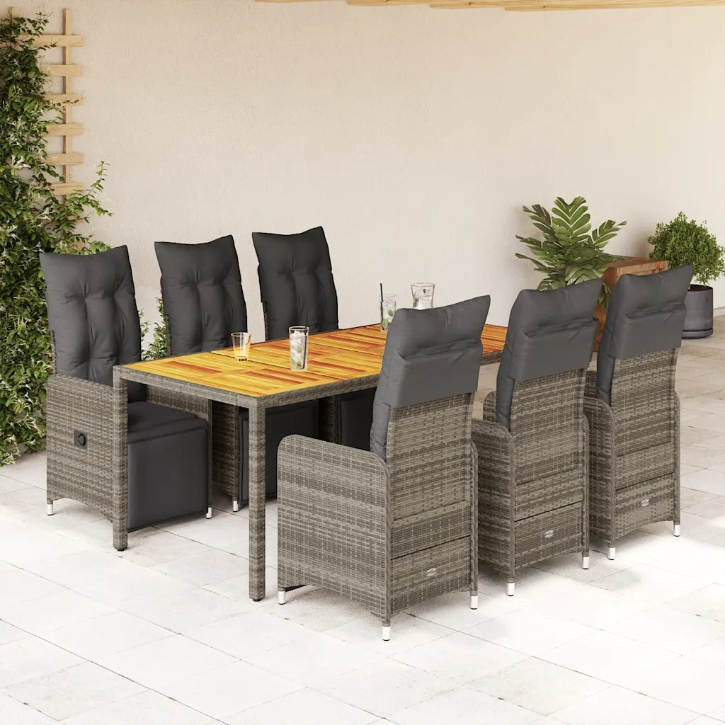 Set Bistrò da Giardino 7 pz con Cuscini in Polyrattan Grigio 3277161