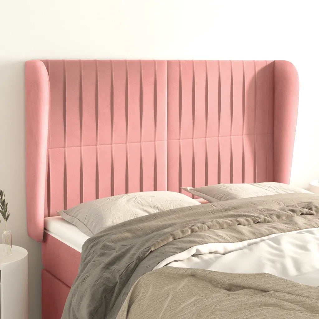 Testiera ad Orecchio-Testata con Orecchie Rosa 147x23x118/128 cm in Velluto 605752
