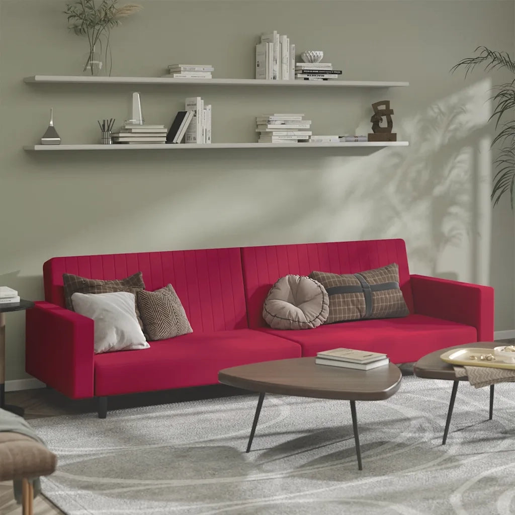 Divano Letto a 2 Posti Rosso Vino in Velluto 375942