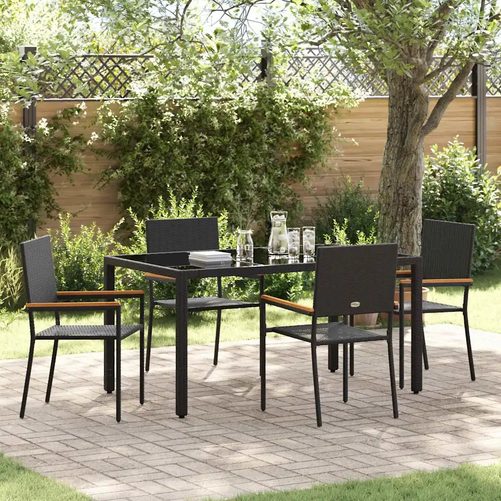 Set da Pranzo per Giardino 5 pz | Set Salotto da Giardino Nero polyrattan