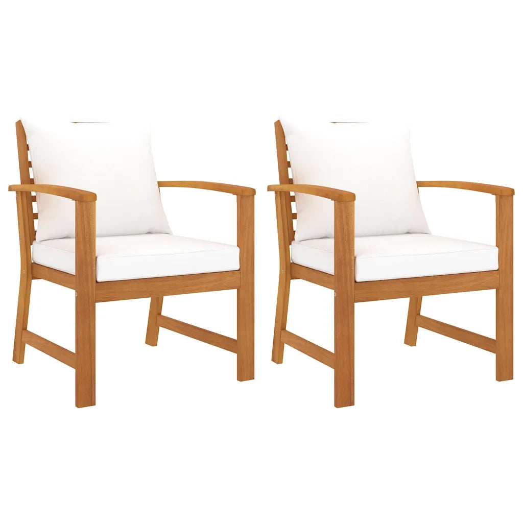 Sedie da Giardino e Cuscini Crema 2 pz Legno Massello d'Acacia 311831