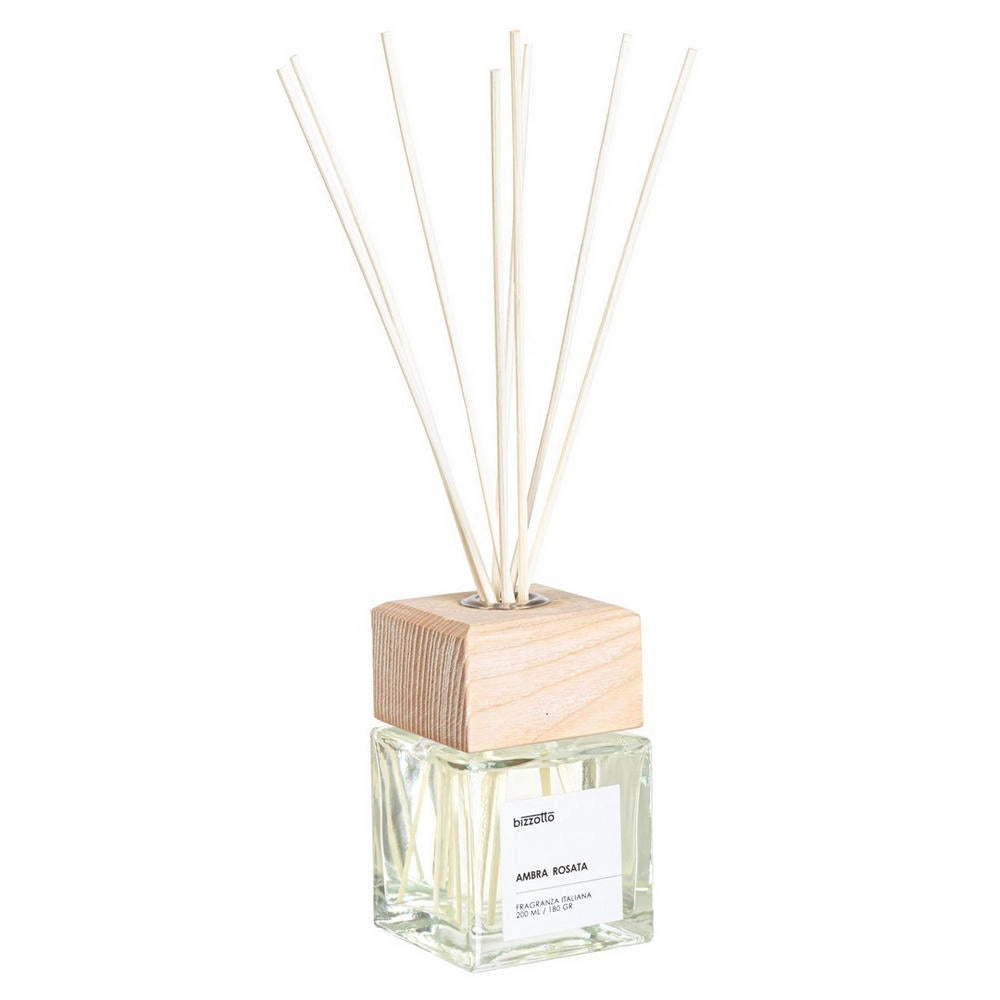 Diffusore per Ambienti con Bastoncini e Tappo in Legno Bizzotto Formato: 200 ml, Fragranza: Ambra Rosata