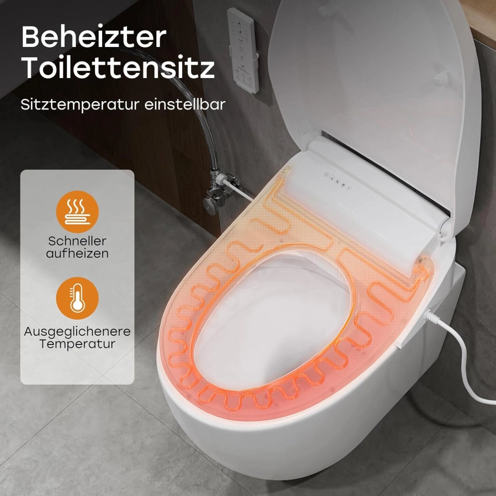 Copriwater intelligente con spruzzatore autopulente e installazione di asciugatura ad aria calda, sedile per doccia con luce notturna, deodorazione, risparmio energetico