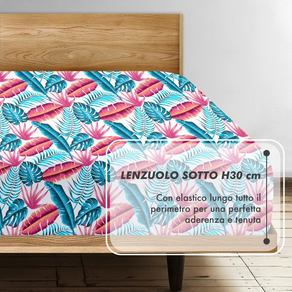 Completo Letto Matrimoniale No Stiro Set Lenzuola In Morbida Microfibra Anallergica Lenzuolo Sotto Con Angoli Elastici Fino 30 Cm, Lenzuolo Teso Sopra 2 Federe Prodotto Italiano  Oasi