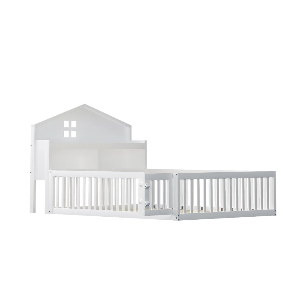 Letto per bambini 140x200 cm con sponde; porta e lavagna; bianco