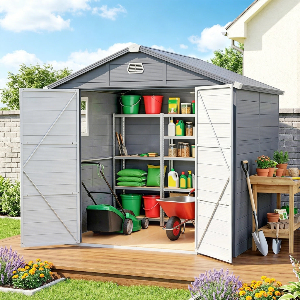 Casetta da giardino ¨C Xylo ¨C Metallo e plastica grigio 240x190x180cm con finestra