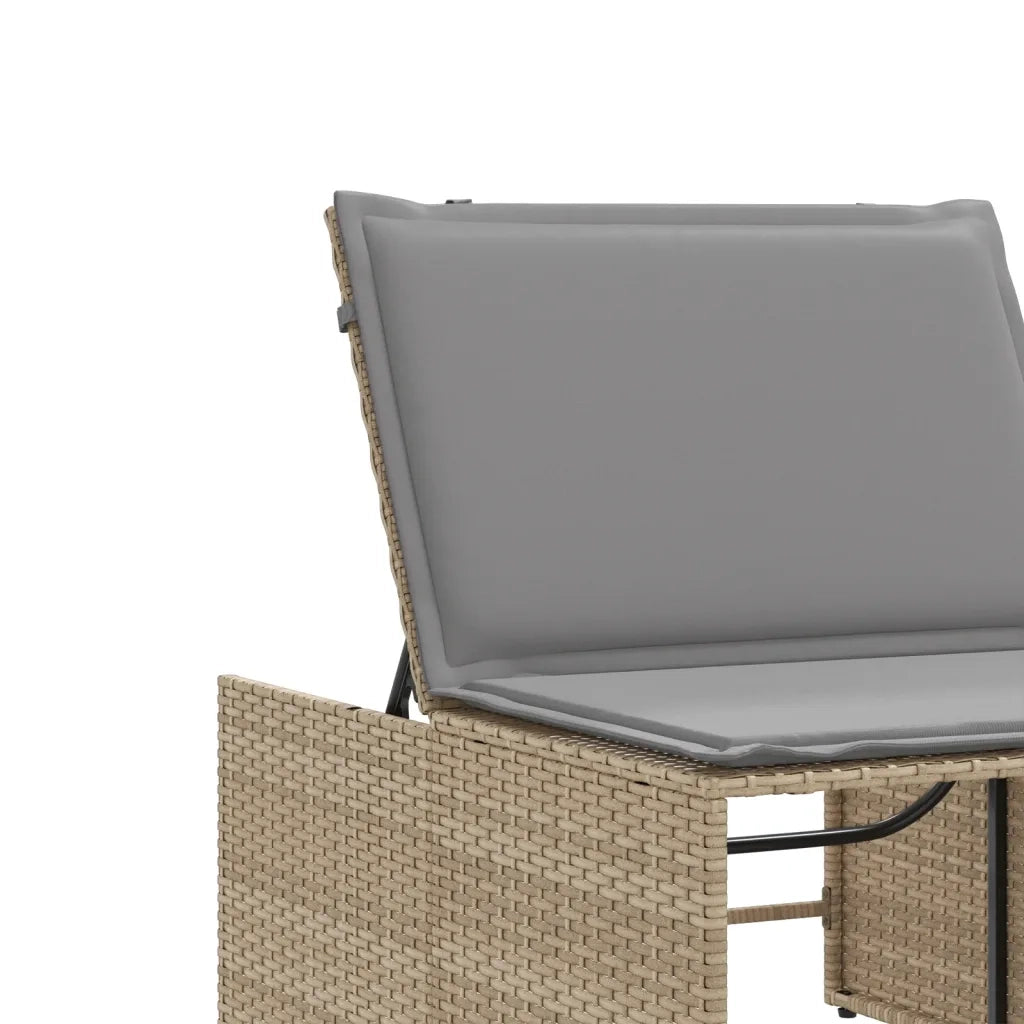 Lettini Prendisole 2 pz | Sdraio da giardino | Lettino da sole con tavolo beige in polyrattan