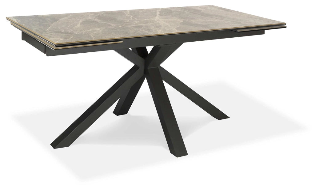 Tavolo Allungabile 160/240x90x76 cm in Metallo con Top Ceramica su Vetro Marmo Grigio