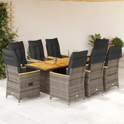 Set da Pranzo da Giardino 9 pz con Cuscini in Polyrattan Grigio 3276853