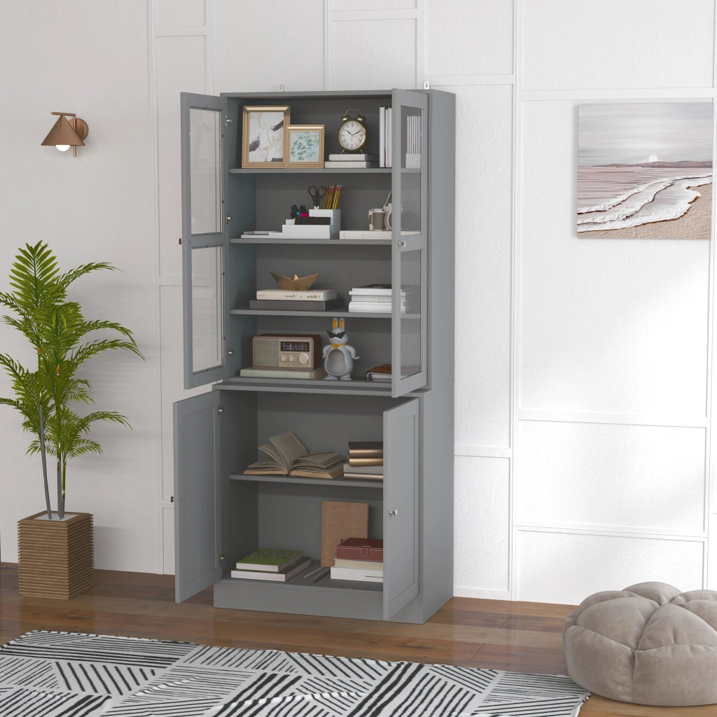 Libreria a 6 livelli con ante in vetro ¨C zephmum ¨C Grigio 80x30x200