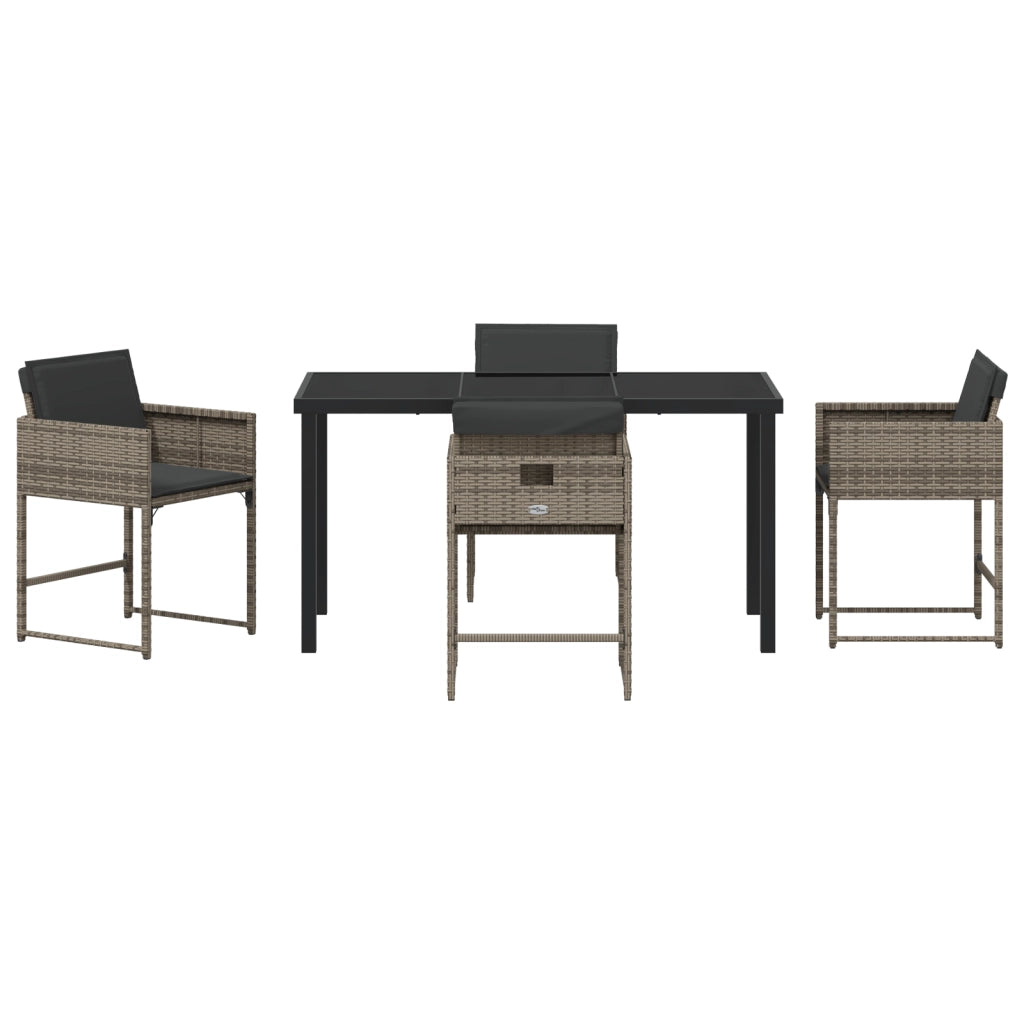 Set da pranzo da giardino a 5 pezzi con cuscini grigio rattan PE