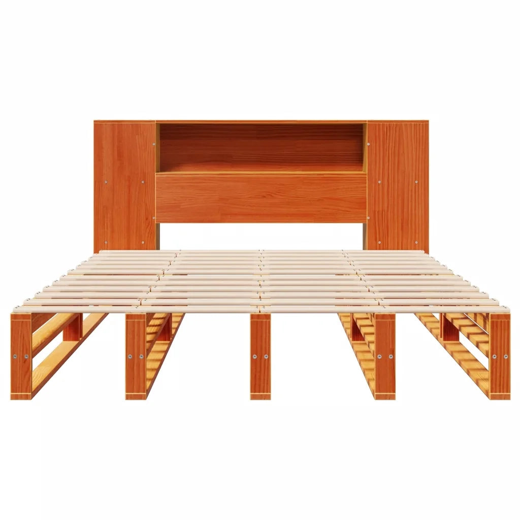 Letto Libreria senza Materasso-Struttura Letto con contenitore Marrone Cera 140x200 cm Legno 153198