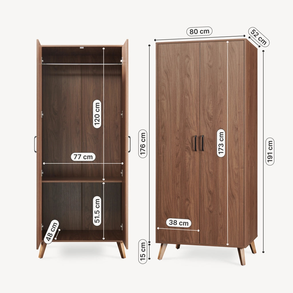Armadio Guardaroba Norg con 2 Ante e Scomparto 191x80x52 cm - Effetto Noce [en.casa]