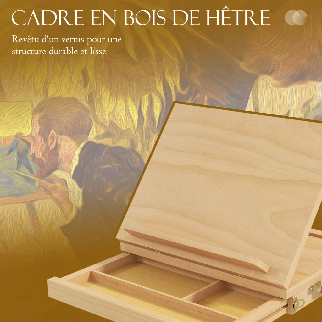 Cavalletto da Tavolo in Legno ¨C Xylo ¨C Con Cassetto, per Tele fino a 24,5 cm, Legno Naturale