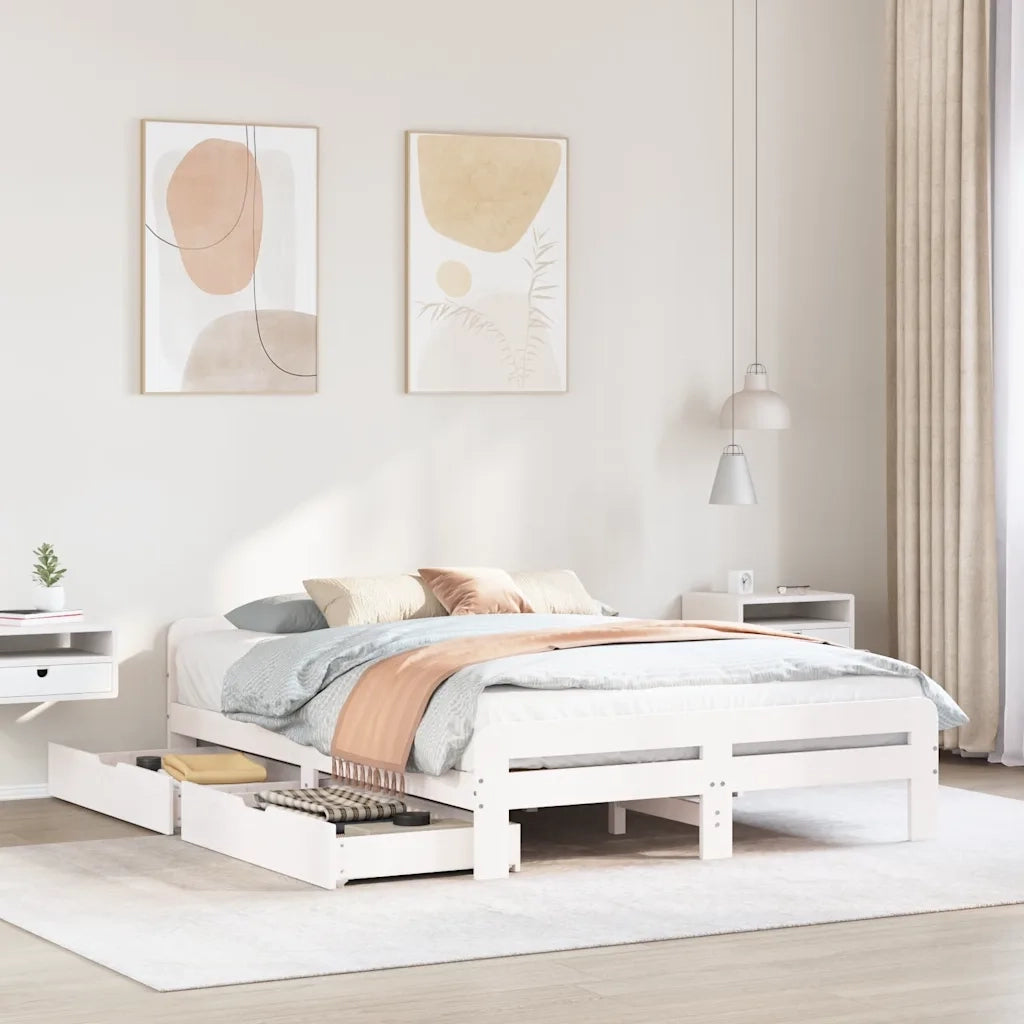 Letto senza Materasso-Struttura Letto Bianco 150x200 cm Legno Massello di Pino 674519