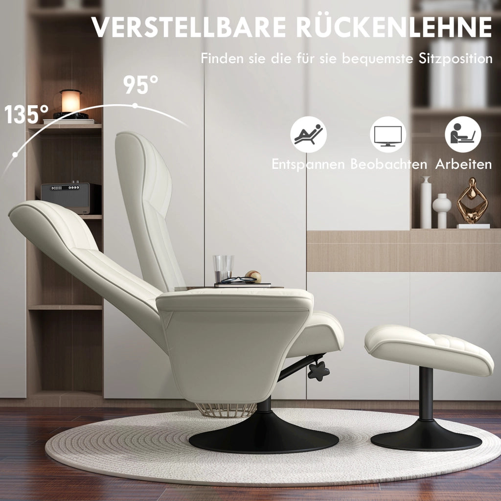 Poltrona relax con poggiapiedi ¨C Xylo ¨C girevole reclinabile tessuto crema