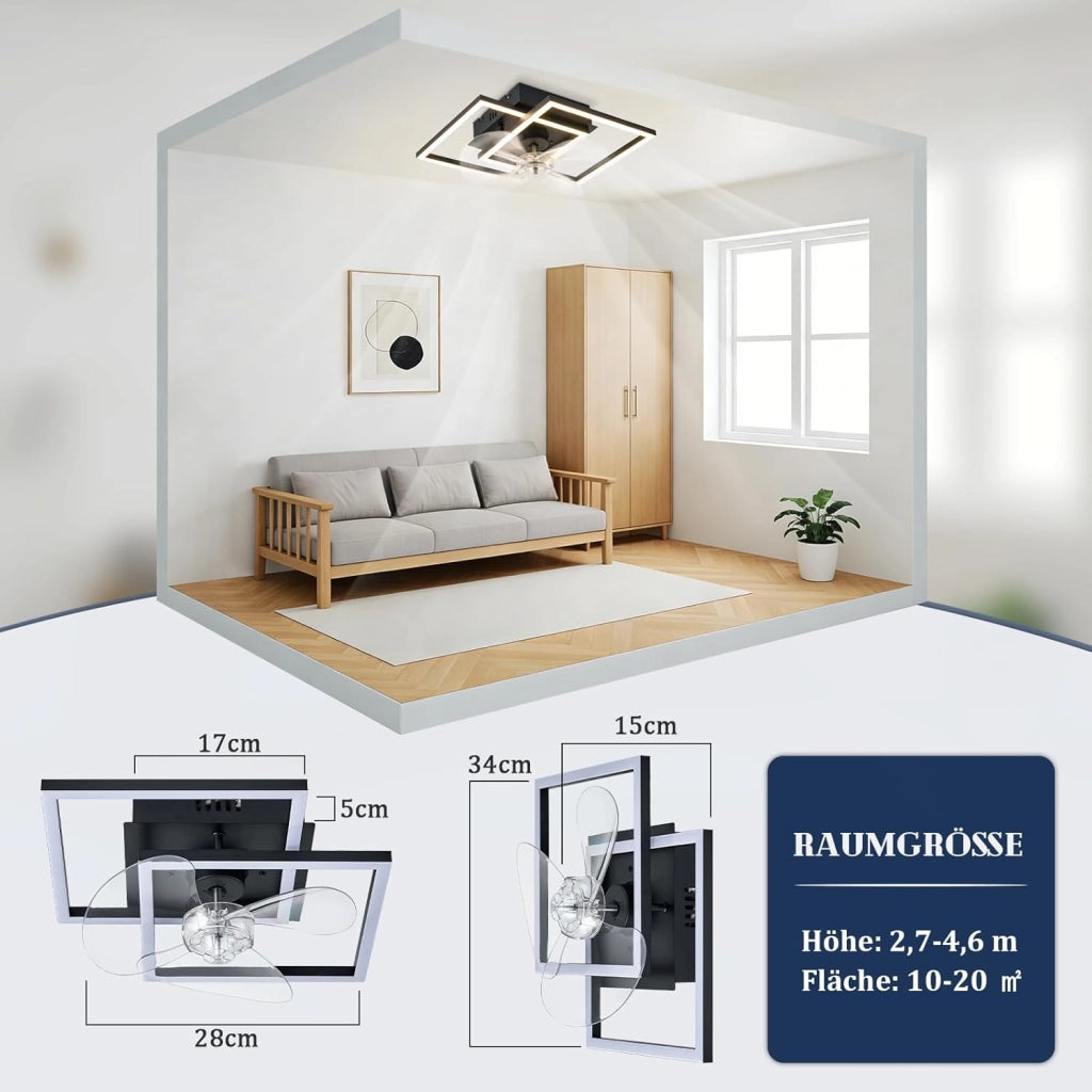 ZMH Ventilatore da Soffitto Silenzioso LED Nero con Illuminazione Moderna Intensità Regolabile per Camera da Letto