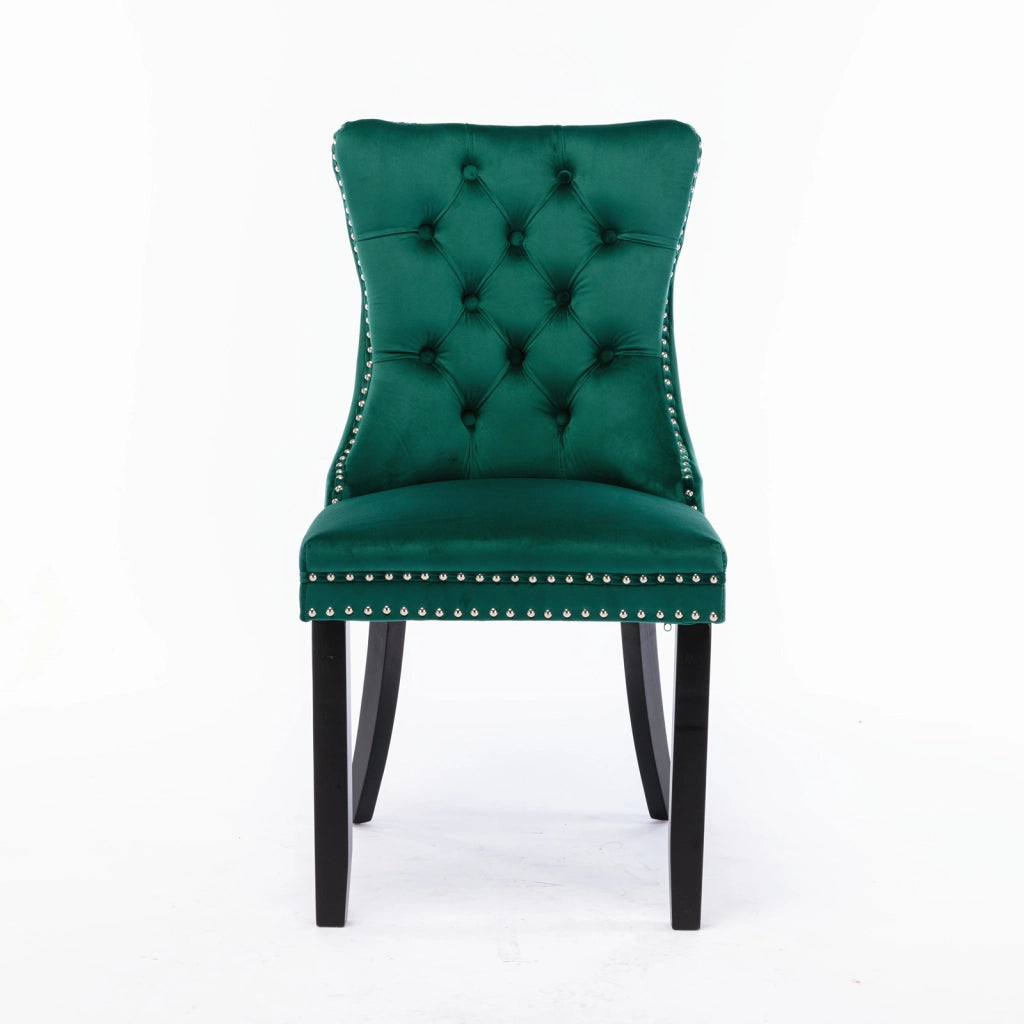 Sedie da Pranzo Imbottite in Velluto Verde con Gambe in Legno ¨C MINIMAL ¨C Set 2 Pezzi