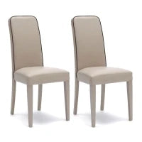 E-STYLO Sedia in similpelle beige con bordino marrone e gambe in legno di faggio laccato, imbottita, 59cm X 46cm H. 99cm.
