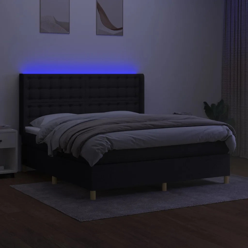 Letto a Molle con Materasso e LED Nero 160x200 cm in Tessuto 3139207