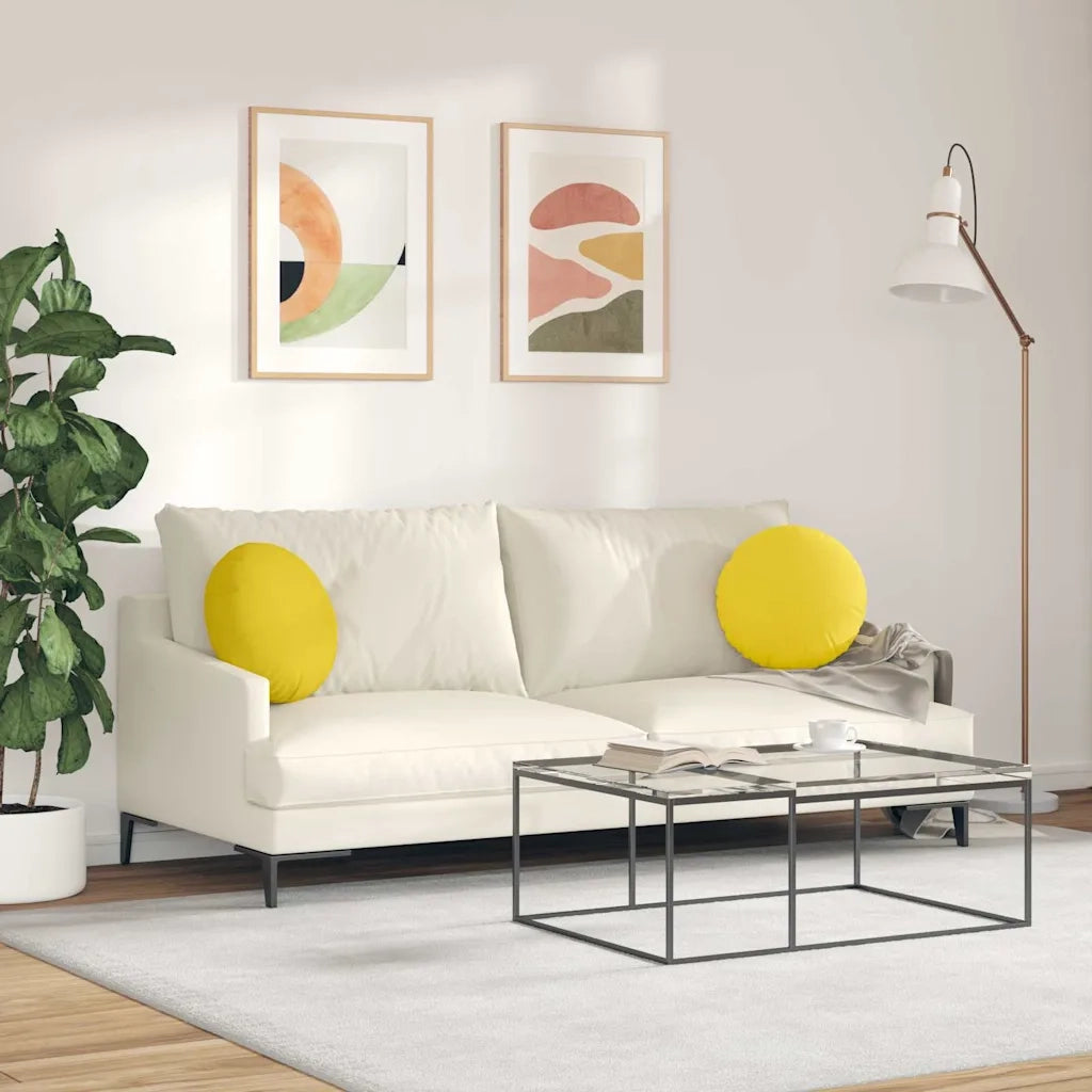 Cuscini per Seduta 2 pcs Giallo Chiaro Ø40 x 13 cm Tessuto