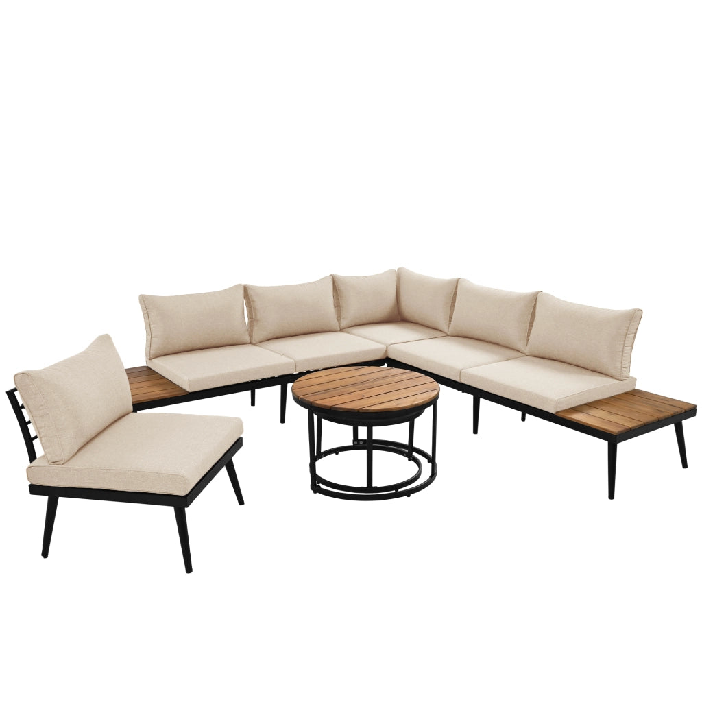 Set sedie sdraio giardino 5-6 persone: set pranzo terrazzo/balcone; 6 pezzi; 2 Divanooi 2 posti + 2 poltrone + 2 tavolini; beige