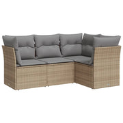 Set Divano da Giardino 4 pz | Set Salotto da Giardino con Cuscini Beige in Polyrattan