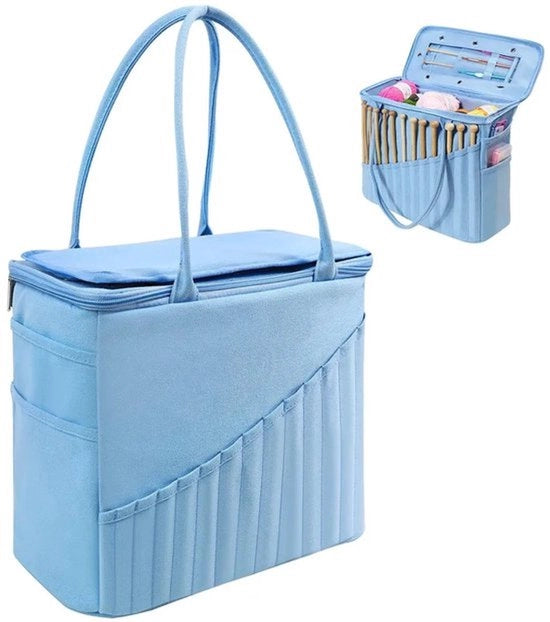 Borsa di stoccaggio grande, adatta per attrezzi per cucire e ricamare, con manico, offre spazio per palline di filato, 16 litri borsa di tela per artigianato, azzurro chiaro.