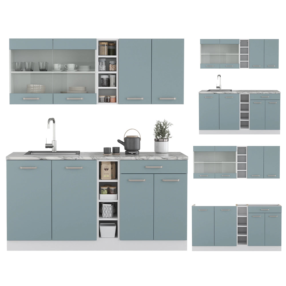 Vicco Cucina monoblocco Blu-grigio/bianco 160 cm Senza piano di lavoro