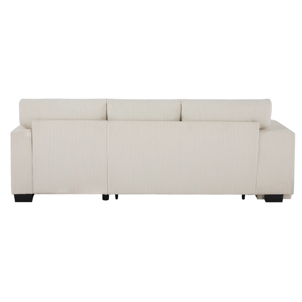Divano Angolare Convertibile 3 Posti con Vano Contenitore, USB e Type-C, Cuscini, in Velluto a Coste Beige 231 × 131.5 × 84 cm