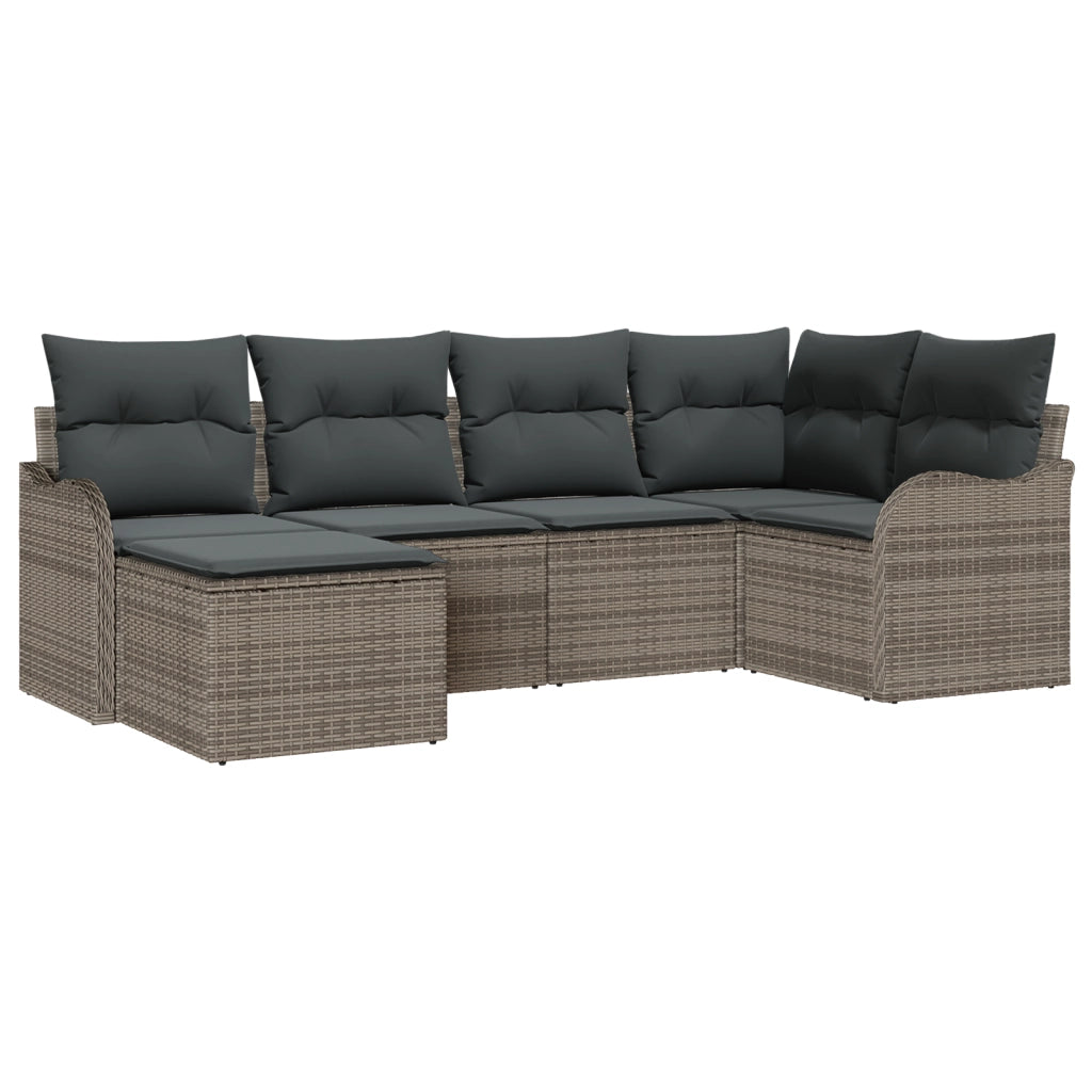 Set di Divani da Giardino  6 Pezzi con Cuscini Grigio Polyrattan