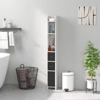 kleankin Colonna Bagno con 3 Mensole e 3 Armadietti, in Legno, 15x17x120 cm, Bianco e Nero