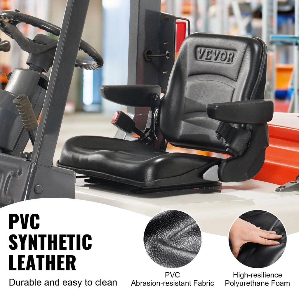 Sedile Universale per Carrello Elevatore e Trattore Pieghevole Regolabile in PVC con Braccioli e Cintura di Sicurezza TY-B17-1AF