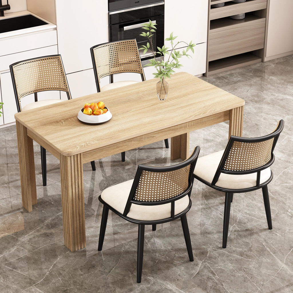 Sedie da sala da pranzo in rattan con seduta in PU leggere e traspiranti per soggiorno e cucina nere set 4