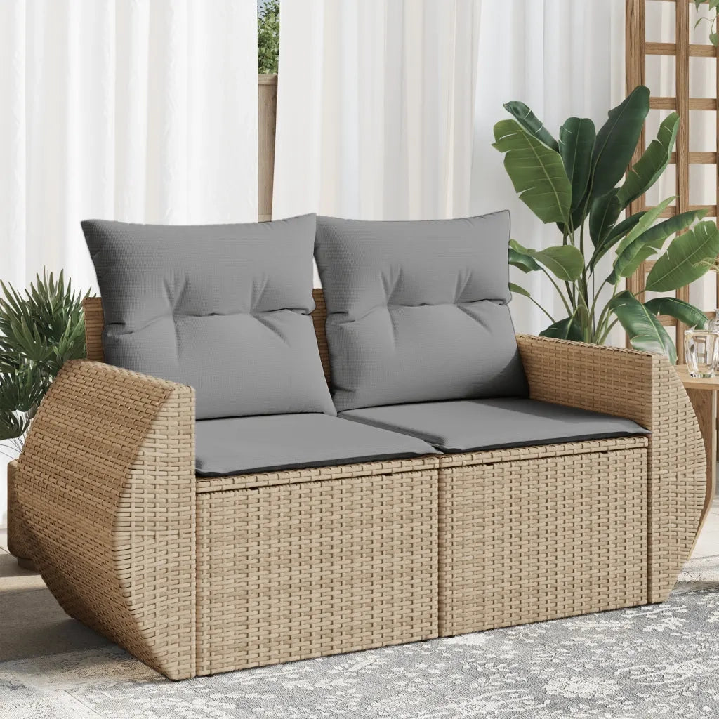 Divano da Giardino con Cuscini a 2 Posti-Sofa da Giardino-Divano da esterno Beige in Polyrattan 469559